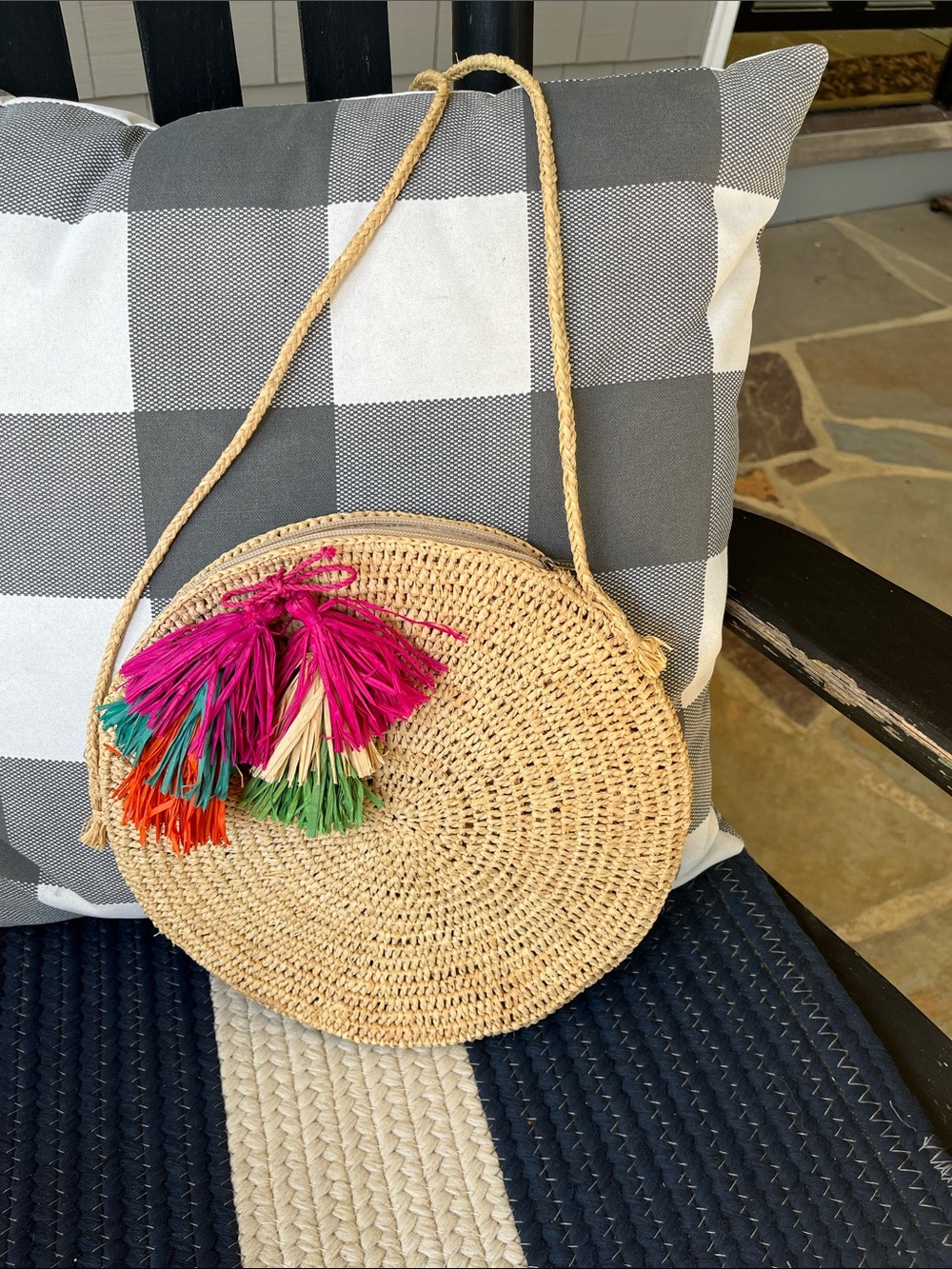 Mar Y Sol Woven Round Straw Crossbody Bag with Colorful Tassels - Picture 2 of 7